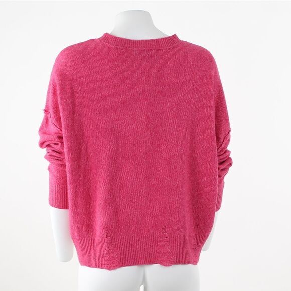 Frayed Denim Gwen Distressed Sweater in Raspberry Rose - Picture 3 of 5